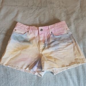 Pastel Tie-Dye High-Rise Denim Shorts